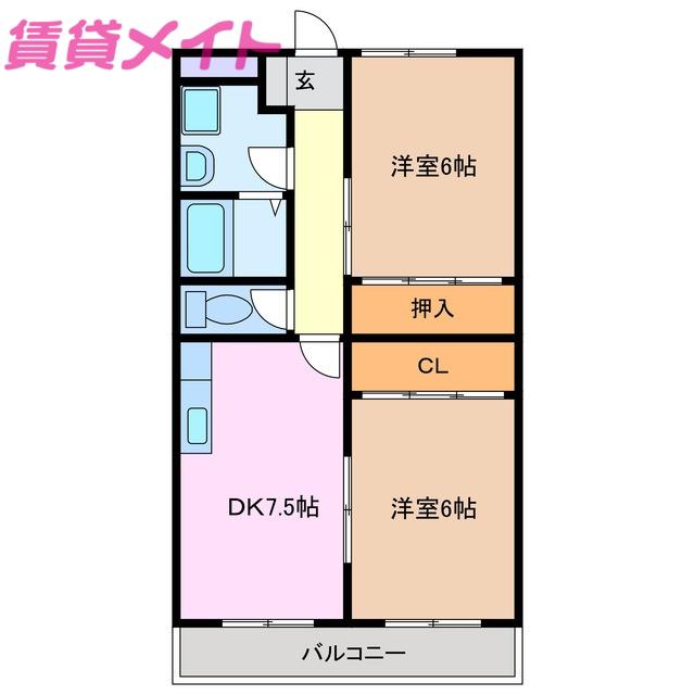 ハミングバートII(2DK/2階)の間取り写真