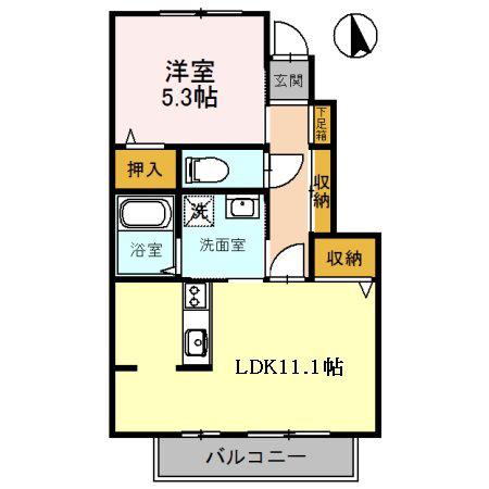 クレアー A棟(1LDK/1階)の間取り写真
