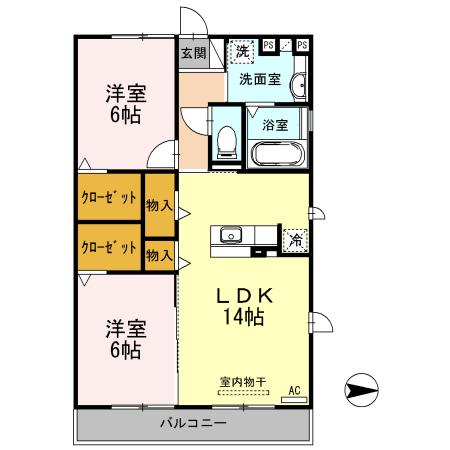 タレイア(2LDK/3階)の間取り写真