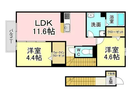 ポルタ宮前(2LDK/2階)の間取り写真