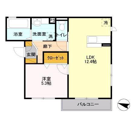 ラ・グラシューズ(1LDK/2階)の間取り写真