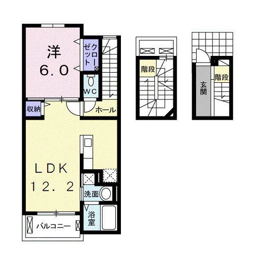 アンジュ・大小路(1LDK/3階)の間取り写真