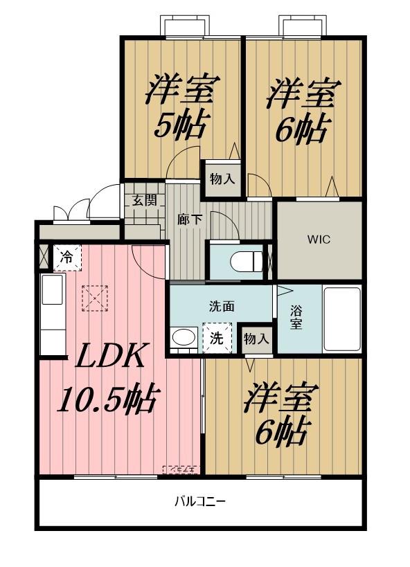 ロイヤルクレッセント西登戸(3LDK/1階)の間取り写真