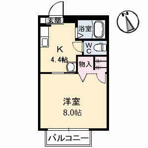 プランタン西野 B棟(1K/1階)の間取り写真