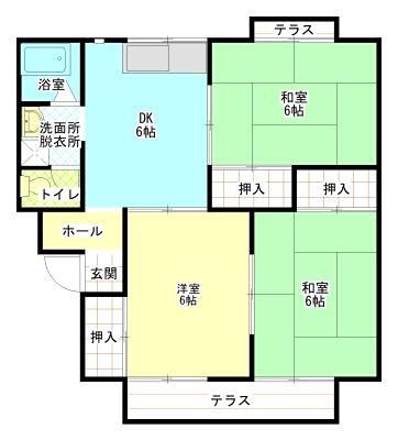 ロイヤルシャルム尾津(3DK/1階)の間取り写真