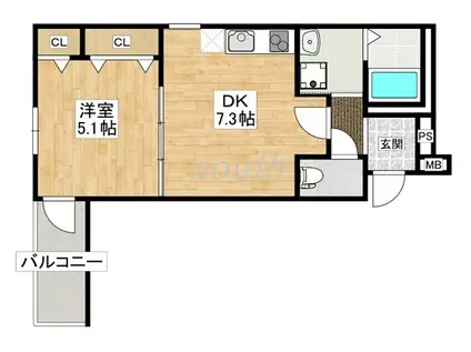 フジパレス大日V番館(1DK/1階)の間取り写真