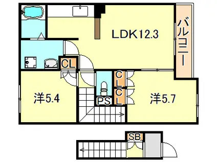 エイトリーブス(2LDK/2階)の間取り写真