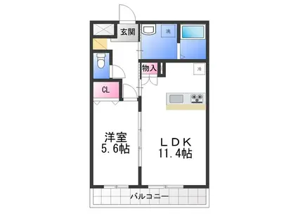 ひまわり(1LDK/1階)の間取り写真
