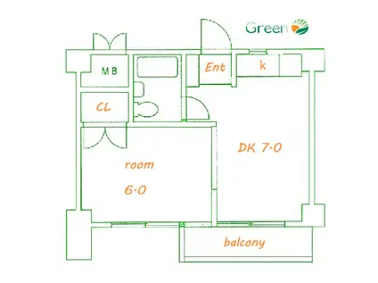 代官町ハウゼック(1DK/2階)の間取り写真