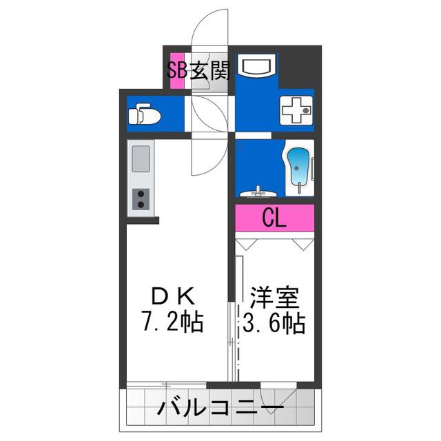 アンフィニXIX阿倍野昭和町(1DK/3階)の間取り写真