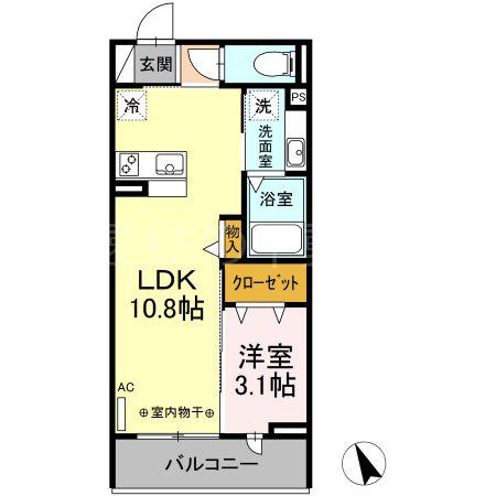 AVENIR(1LDK/3階)の間取り写真