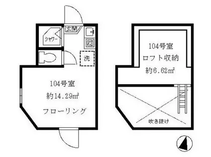 ティ・アーモハート(ワンルーム/1階)の間取り写真