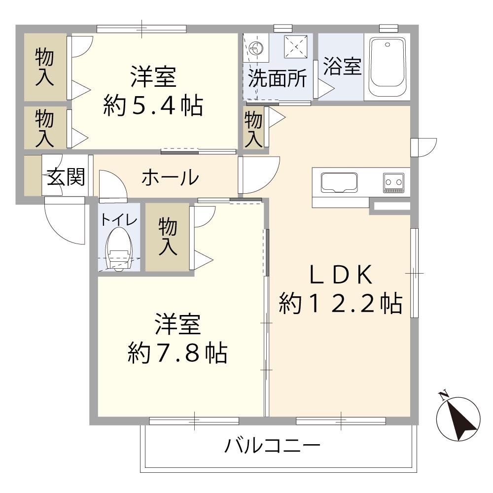 サウスコートC(2LDK/2階)の間取り写真