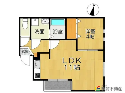 イルミエール千早南(1LDK/1階)の間取り写真