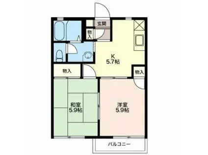 ハイブリッジ西原 A(2K/1階)の間取り写真