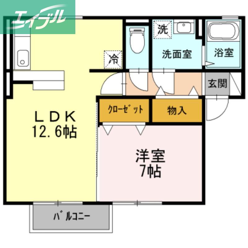 サンハイム撫川B棟(1LDK/2階)の間取り写真