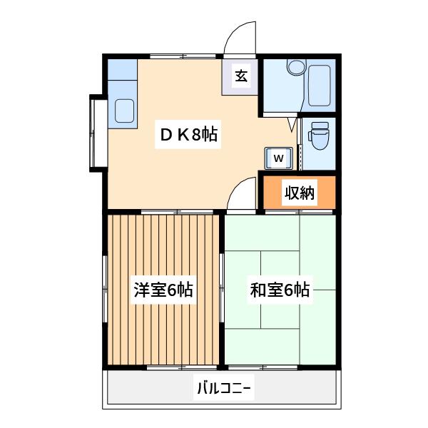 東コーポB棟(2DK/2階)の間取り写真