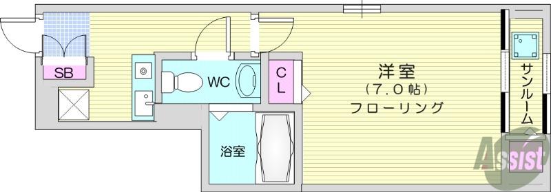 プラシード・Ⅱ(1K/1階)の間取り写真
