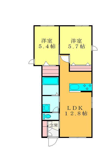シャーメゾン丘(2LDK/2階)の間取り写真