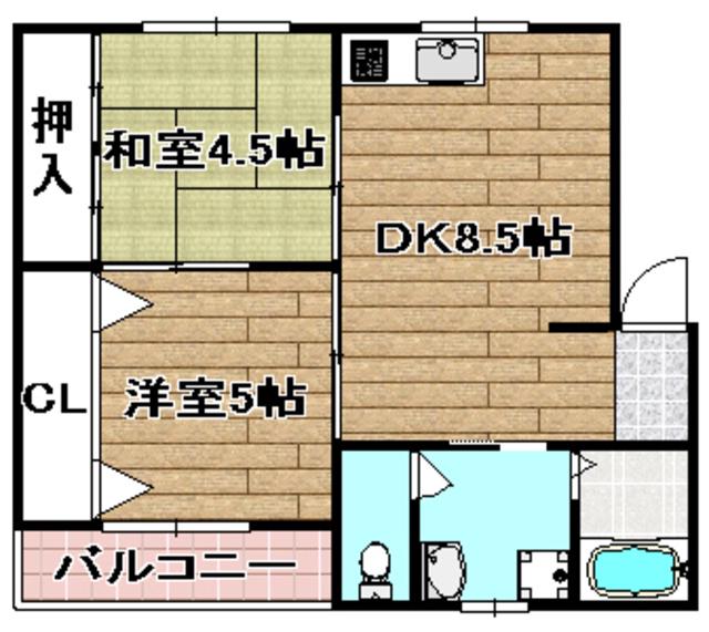 コーポ西田(2DK/1階)の間取り写真