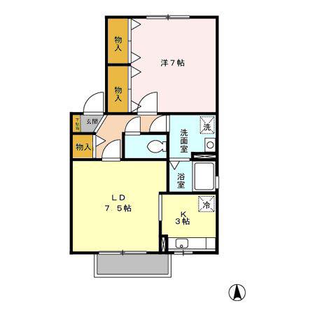 エコーハイツ桜 B(1LDK/1階)の間取り写真