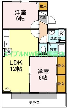 ヴィルヌーブB棟(2LDK/1階)の間取り写真