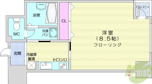 イーストン榴岡(1K/4階)の間取り写真