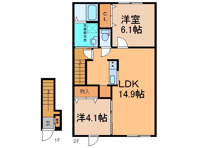 ベルエール R1(2LDK/1階)の間取り写真