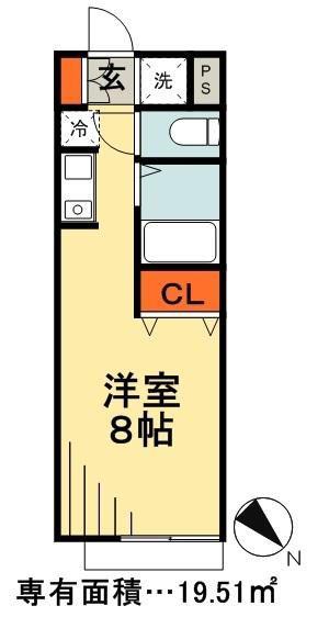 COLOR・若宮(ワンルーム/2階)の間取り写真