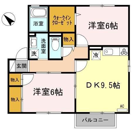 サンシャイン玉芙蓉 C棟(2DK/2階)の間取り写真