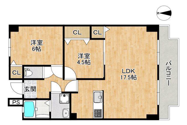 大阪モノレール彩都線 豊川駅(大阪) 徒歩17分 4階建 築39年(2LDK/3階)の間取り写真