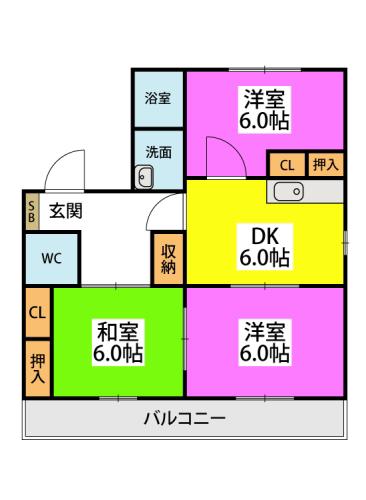 フラワーポテト正弥II(3DK/2階)の間取り写真