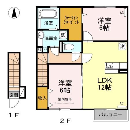 GRANDIR B(2LDK/2階)の間取り写真