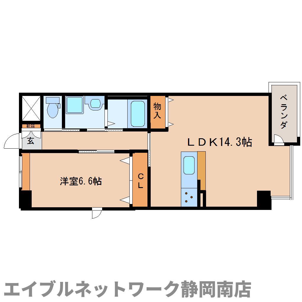 アトラース東静岡(1LDK/6階)の間取り写真