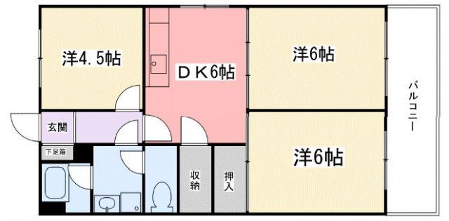 東今宿中村コーポII(3DK/6階)の間取り写真
