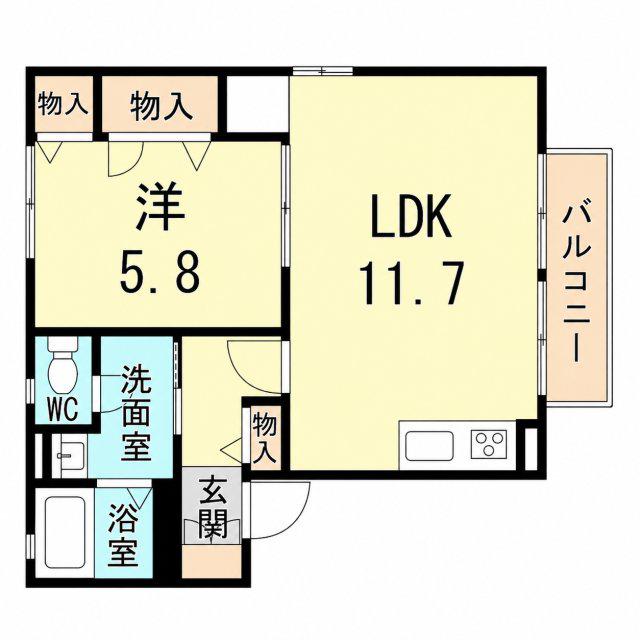 ハイツITSUKA C棟(1LDK/2階)の間取り写真
