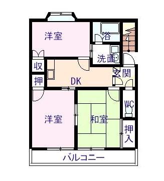 オリエンス龍田(3DK/2階)の間取り写真