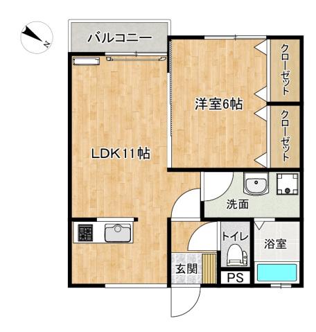 TATSUMIレジデンス ヤマト(1LDK/2階)の間取り写真