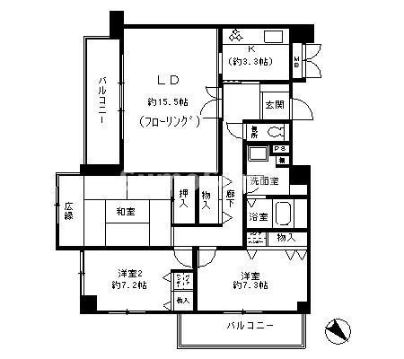 芦屋ガーデン(3LDK/4階)の間取り写真
