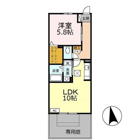 ボヌール里(1LDK/1階)の間取り写真