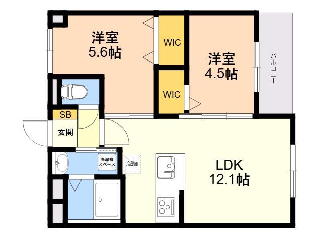 南区大橋三丁目マンション(2LDK/5階)の間取り写真
