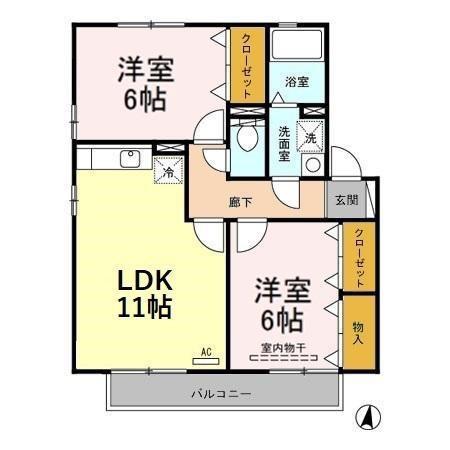 フリーデンE(2LDK/2階)の間取り写真
