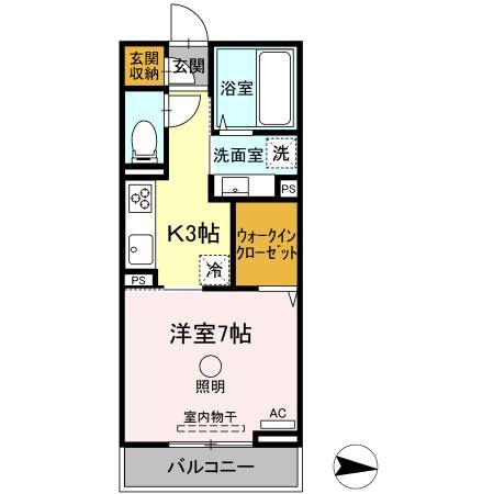 インペリアルコート(1K/2階)の間取り写真