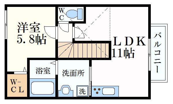 ヴィラーチェ神屋II(1LDK/2階)の間取り写真