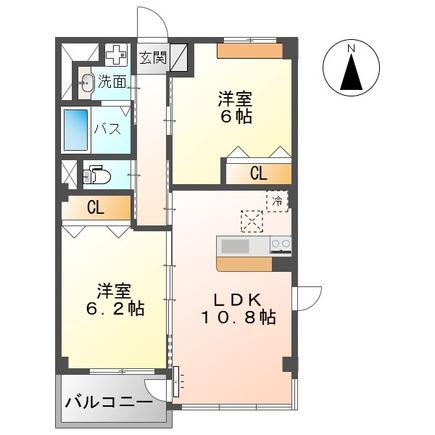 ティアクラウン(2LDK/3階)の間取り写真