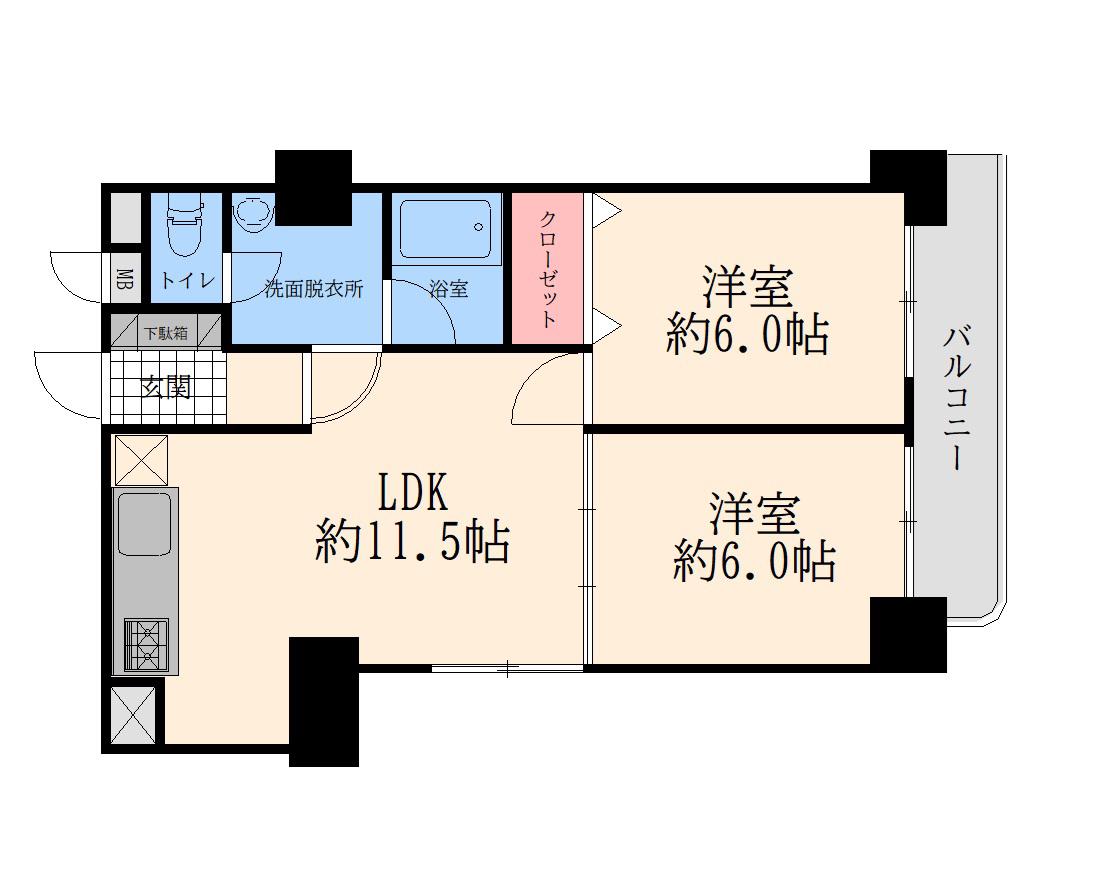 シャルム二日町(2LDK/5階)の間取り写真