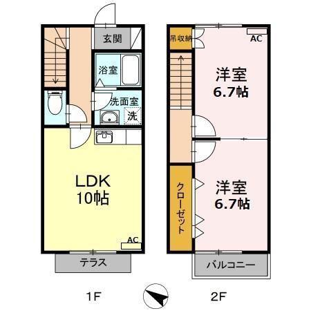 カトゥレーヴ(2LDK/1階)の間取り写真
