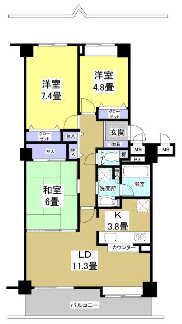 メゾン野口町(3LDK/5階)の間取り写真