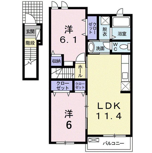 アルカンシェルB(2LDK/2階)の間取り写真