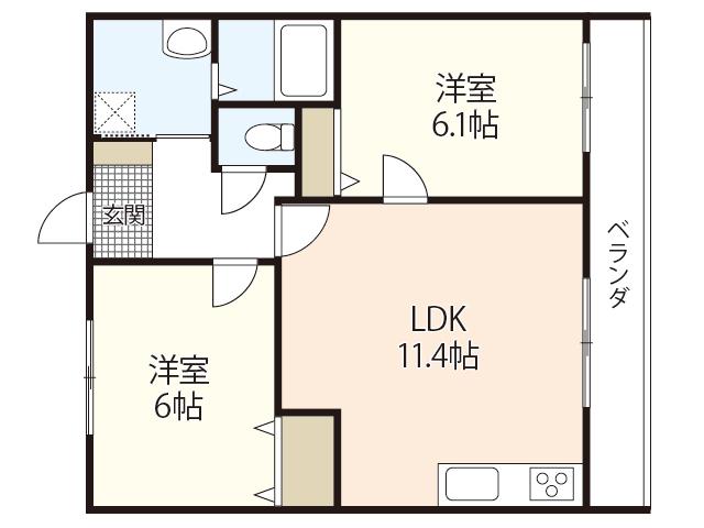 グランディール桜尾(2LDK/3階)の間取り写真